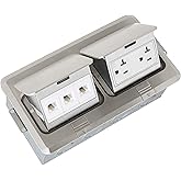 ENERLITES 662301-S-D Floor Box Electrical Kit 2 Gang 20A Tamper / Weather Resistant Duplex Receptacle, Datacom Ports - Nickel Plated Brass, Steel
