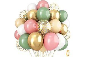 Sage Green and Dusty Pink Balloons, Retro Pink and Green White Gold Confetti Baby in Bloom Balloons for Girls Women Fairy Flo