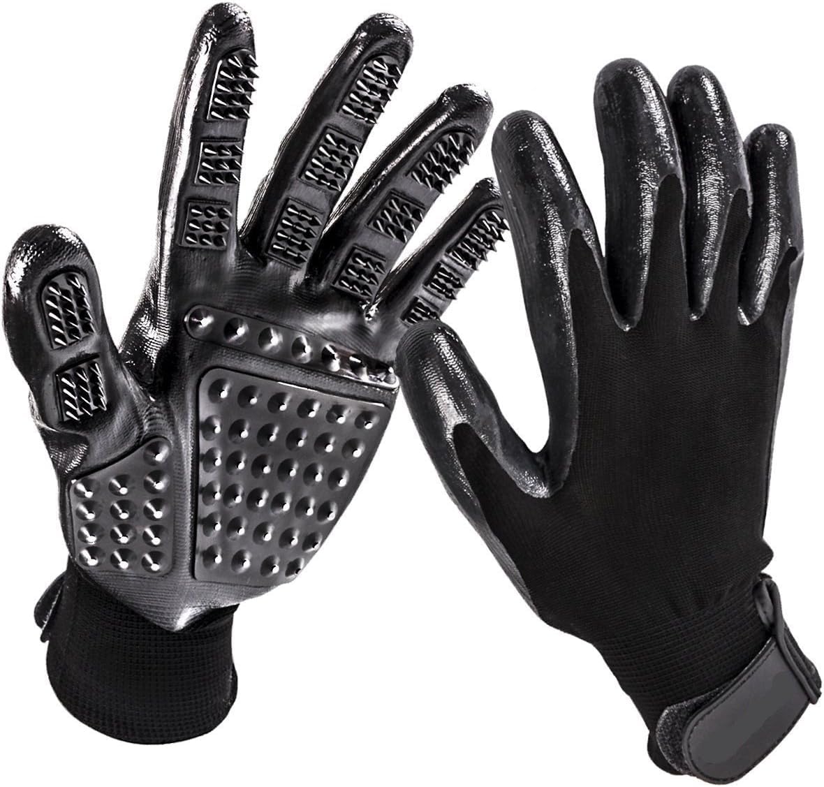 Healthman Dog Grooming Gloves - Improved Five Finger Design Rubber Dog Washing Glove Gentle De-Shedding Brushes Mitt for Cats, Dogs & Horses Size 10 (Black)