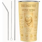 Veterinarian & Vet Tech Gift Tumbler 20oz – Vintage Newspaper-Style Appreciation, Insulated Stainless Steel Travel Mug for DVM RVT LVT CVT, Vet Student Graduation, Animal Hospital Clinic Thank You