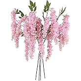 IPOPU 3.9FT Wisteria Artificial Flowers, 4PCS Wisteria Hanging Flowers, Silk Pink Flower with Long Stem for Tall Vase Filling Wedding Wall Backdrop Centerpieces Home Decoration (Pink)