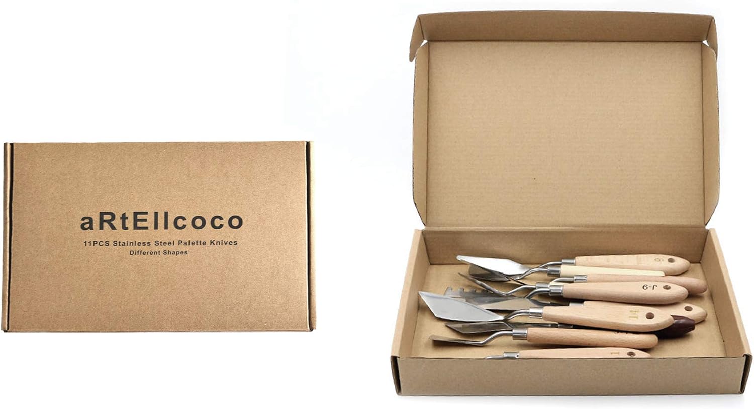 aRtEllcoco 11pcs Palette Knife Set, Painting Mixing Scraper Stainless Steel Palette Knife with Different Scrape and Sizes Wood Handle (Same Handle)