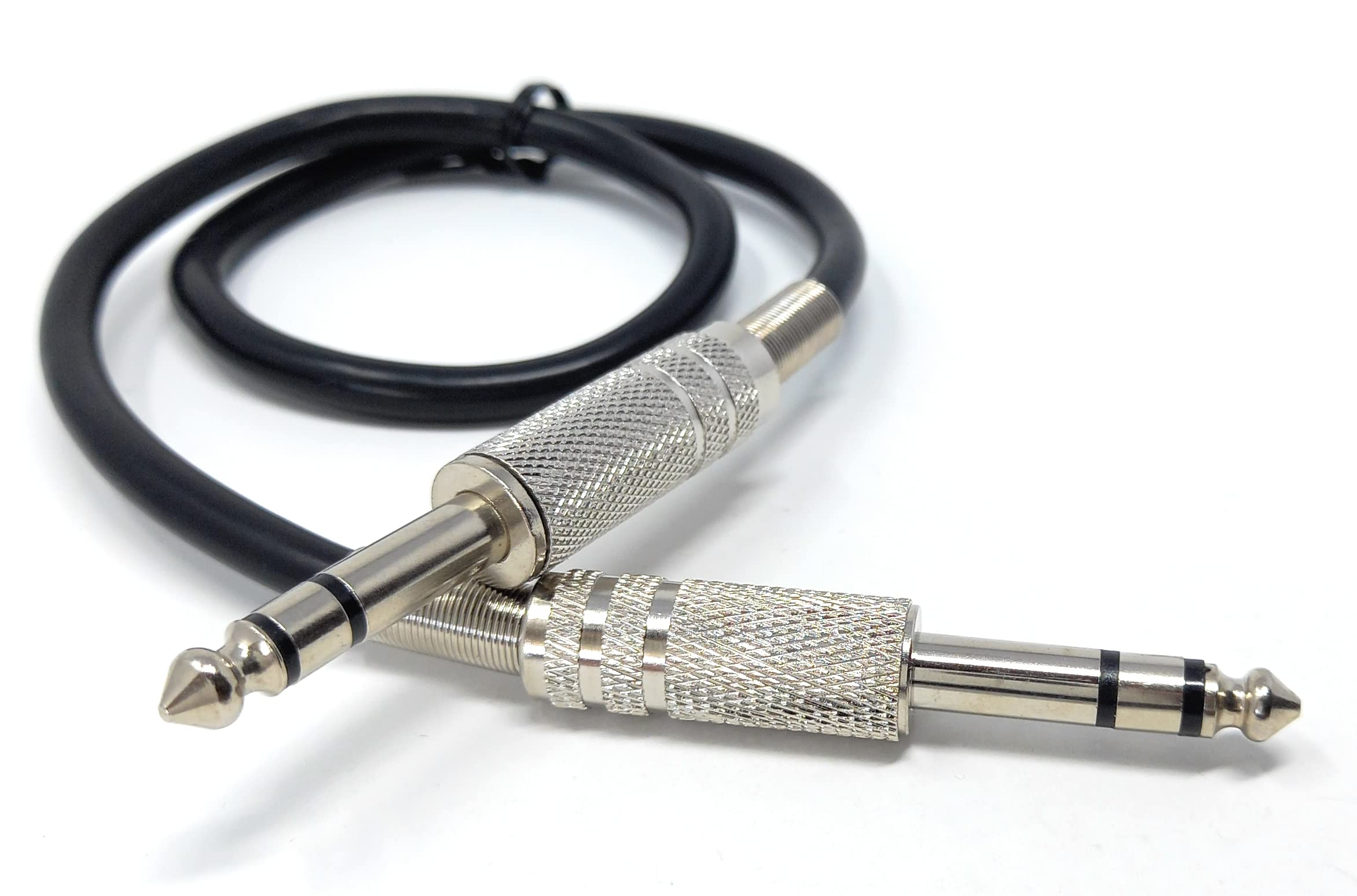 DRUT 50cm short 6.35mm Male to 6.35mm Male Stereo Audio Cable, 1/4" TRS Connectors For Professional Music Instruments & Home Audio 1.6ft Black Nickel Connectors