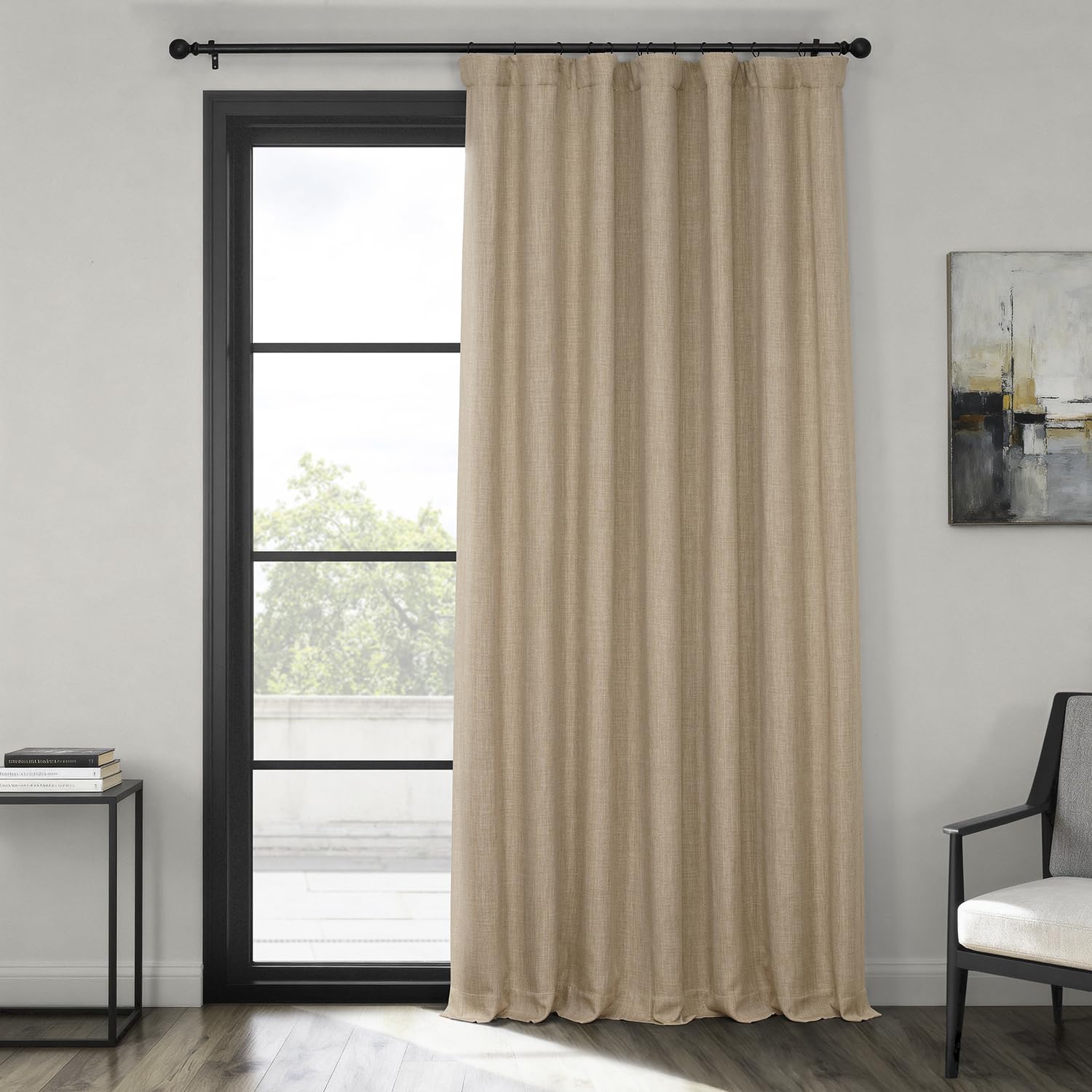 HPD Half Price Drapes - Faux Linen Curtains for Living Room (1 Panel) - 100W X 108L - Extra Wide Textured Room Darkening Curtains for Bedroom 108 Inches Long - Drapes for Home Decor, Nomad Tan Image