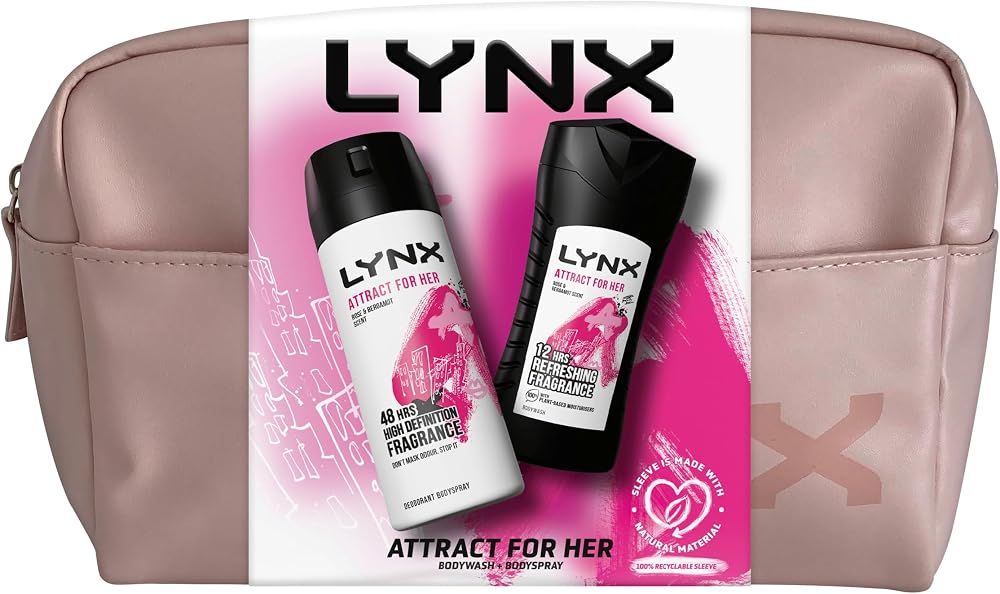 LYNX Attract for Her Bodywash Bodyspray 2 Piece Gift Set Wash Bag Travel