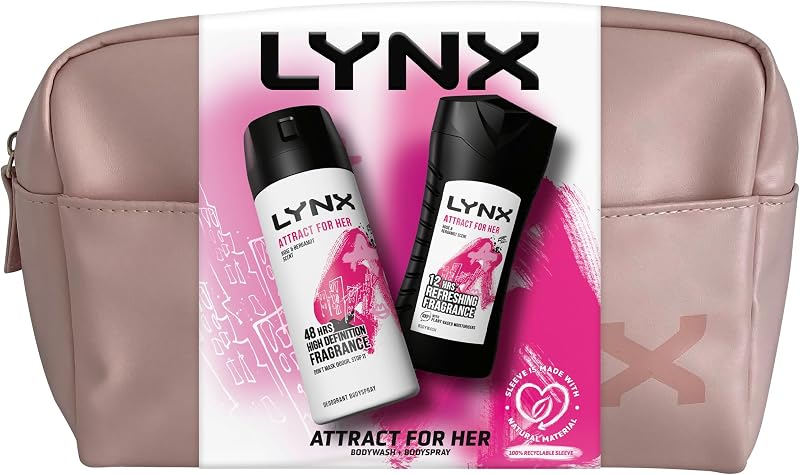 LYNX Attract for Her Bodywash Bodyspray 2 Piece Gift Set Wash Bag Travel