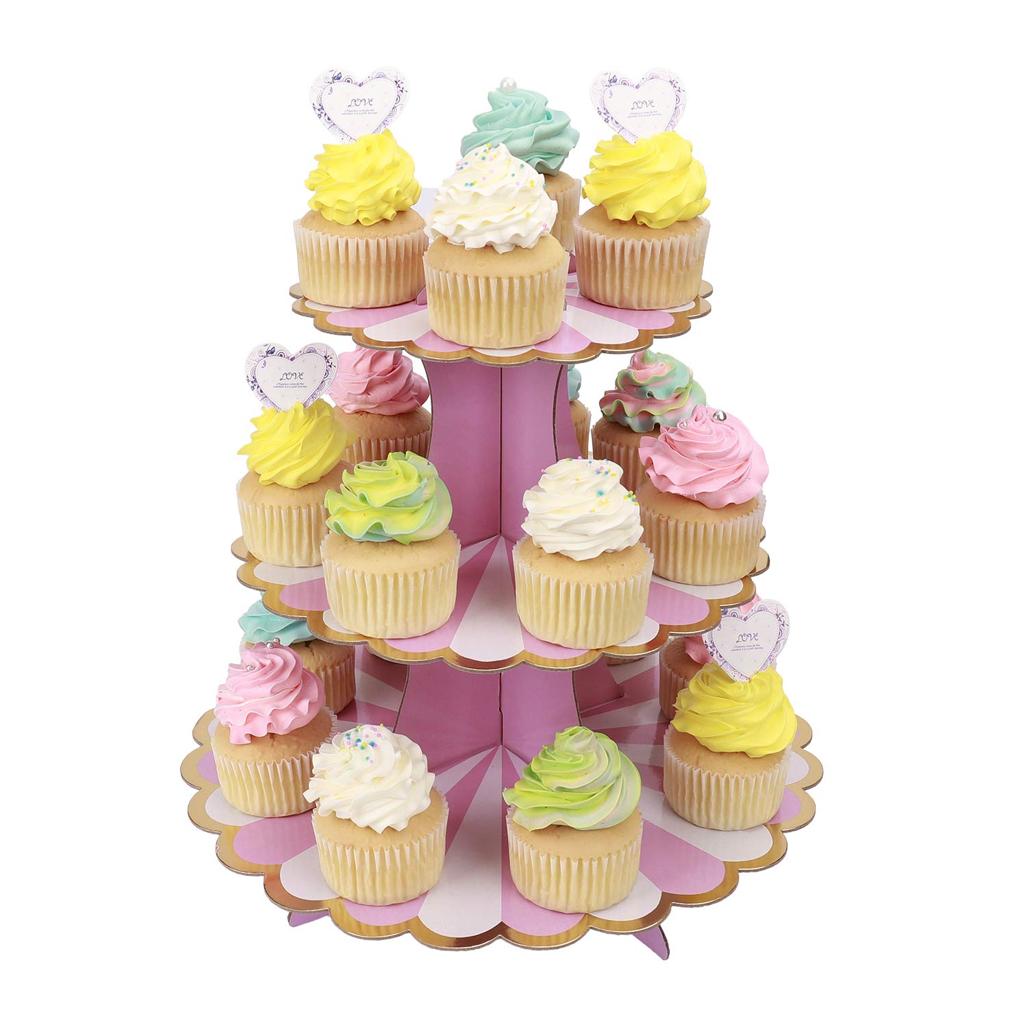 MengH-SHOP Cupcake Stand 3 Tier Cupcake Dessert Holder Cardboard Round Tower for Kids Baby Girls Themed Party Birthday Party
