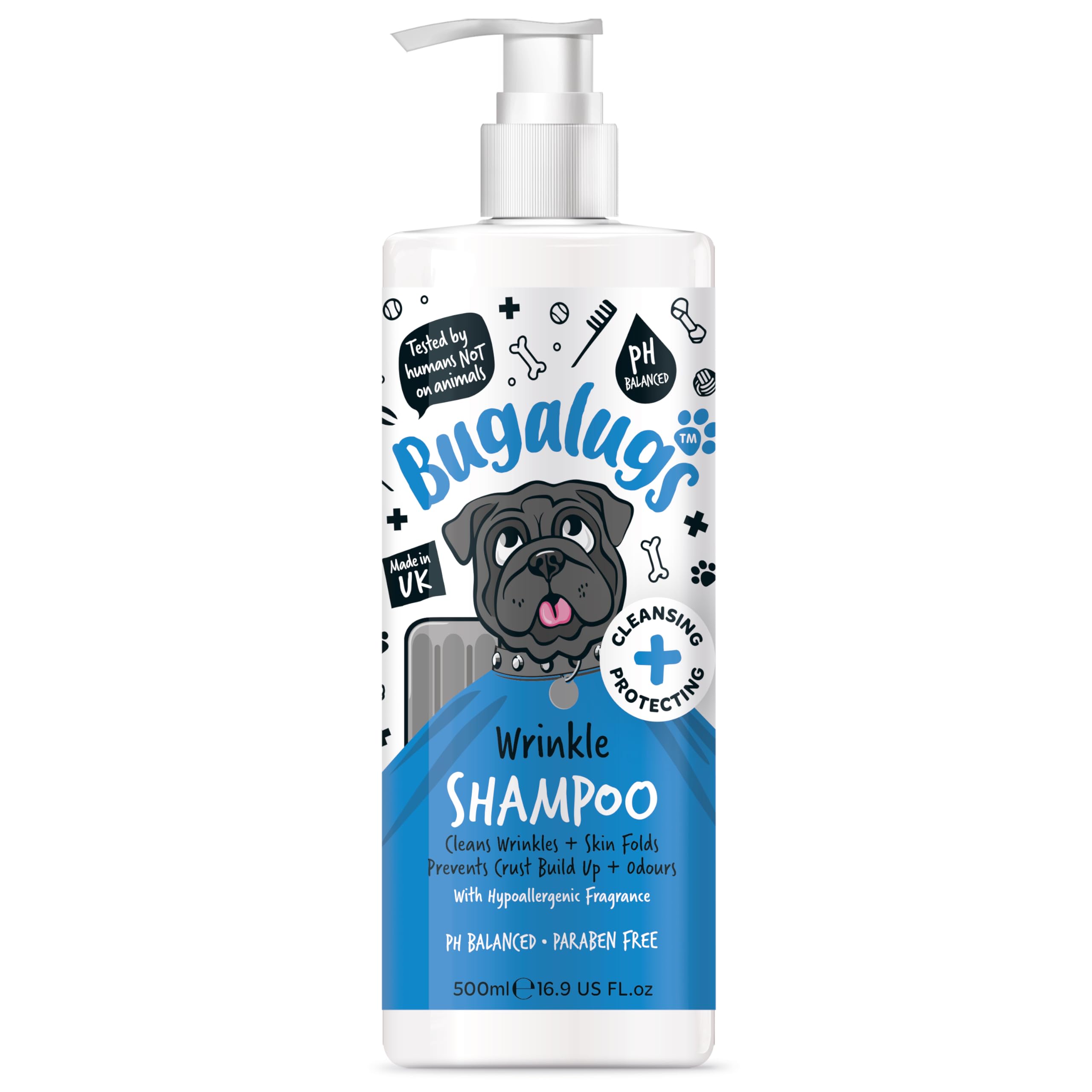 BUGALUGS - Shampoo for Creases and Wrinkles in Dogs - 500 ml - Gentle and Antibacterial Cleansing - Sensitive Skin - Prevents Irritation - Frequent Use - Bulldog - Aloe Vera - Sulfate and Paraben Free