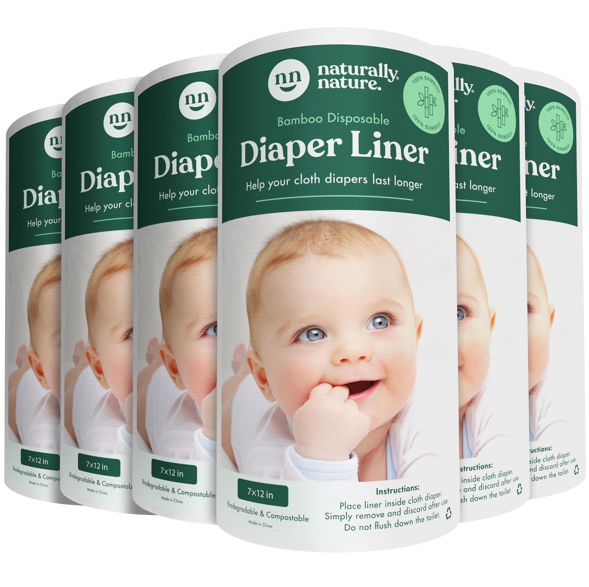 Photo 1 of Naturally Nature Disposable Cloth Diaper Liners, Unscented, Fragrance-Free, Chlorine Free Diaper Inserts - 600 Count - (6 Rolls, 100 Sheets per Roll)