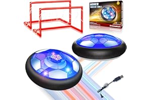LINKOWIN 2 Pack Hover Soccer Ball Set with 2 Goals - Rechargeable LED Air Power Football, Indoor/Outdoor Floating Hover Ball Toy, USB Charging Soccer Gifts for Boys & Girls Ages 3-12, Birthday/Holiday Presents