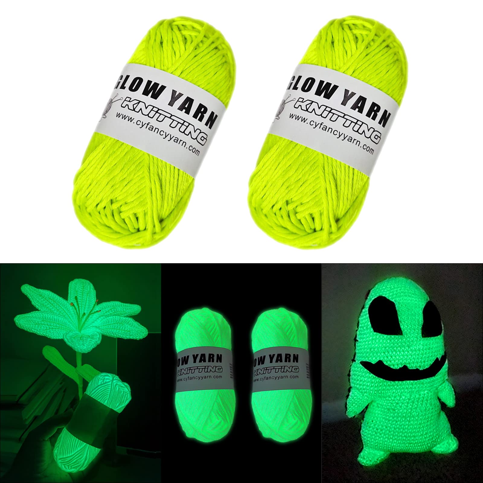 AUAUY Luminous Yarn, 2 PCS Polyester Yarn Glow in The Dark for Crocheting, 50 Yards Knitting Yarn DIY Handcraft Yards for Arts, Carpet Sweater Hat Scarf Gloves, Crafts & Sewing Beginners (Yellow) — image 1