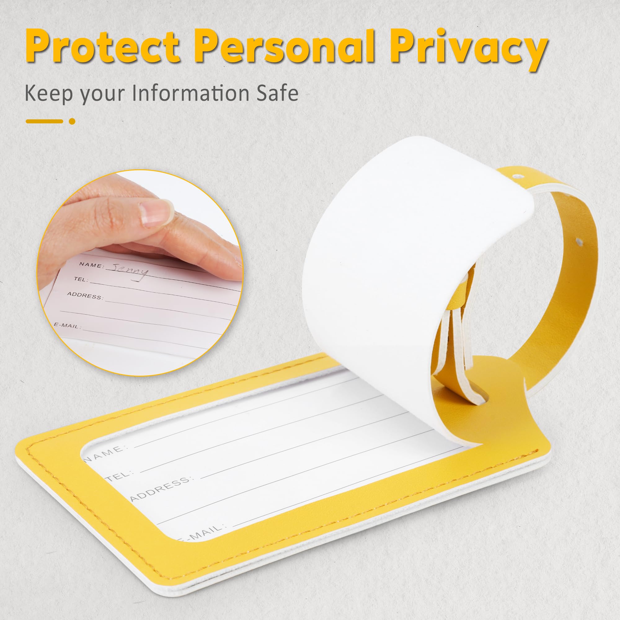 Travelambo Luggage Tags for Suitcases Faux Leather Privacy Protection 2 Pack Bag Tags Travel Accessories Essential, Energetic Yellow