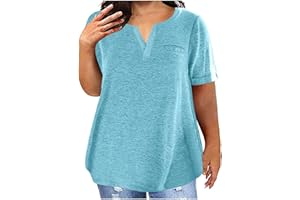 KICILVS Womens Plus Size Tops V Neck Dressy Blouses Casual Loose Fit Tunic Tops Solid Color Short Sleeve Summer Shirts