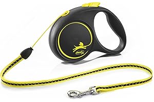 FLEXI New Fun Neon Retractable Dog Leash, Comfortable and Stylish, Small - Cord, 16-Feet, Black with Neon, up to 26 lbs