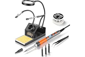 Soldering Iron Kit, 100W High Power LCD Digital Solder Iron Pen, Fast Heating Soldering Tool with Magnifying Glass and Helpin