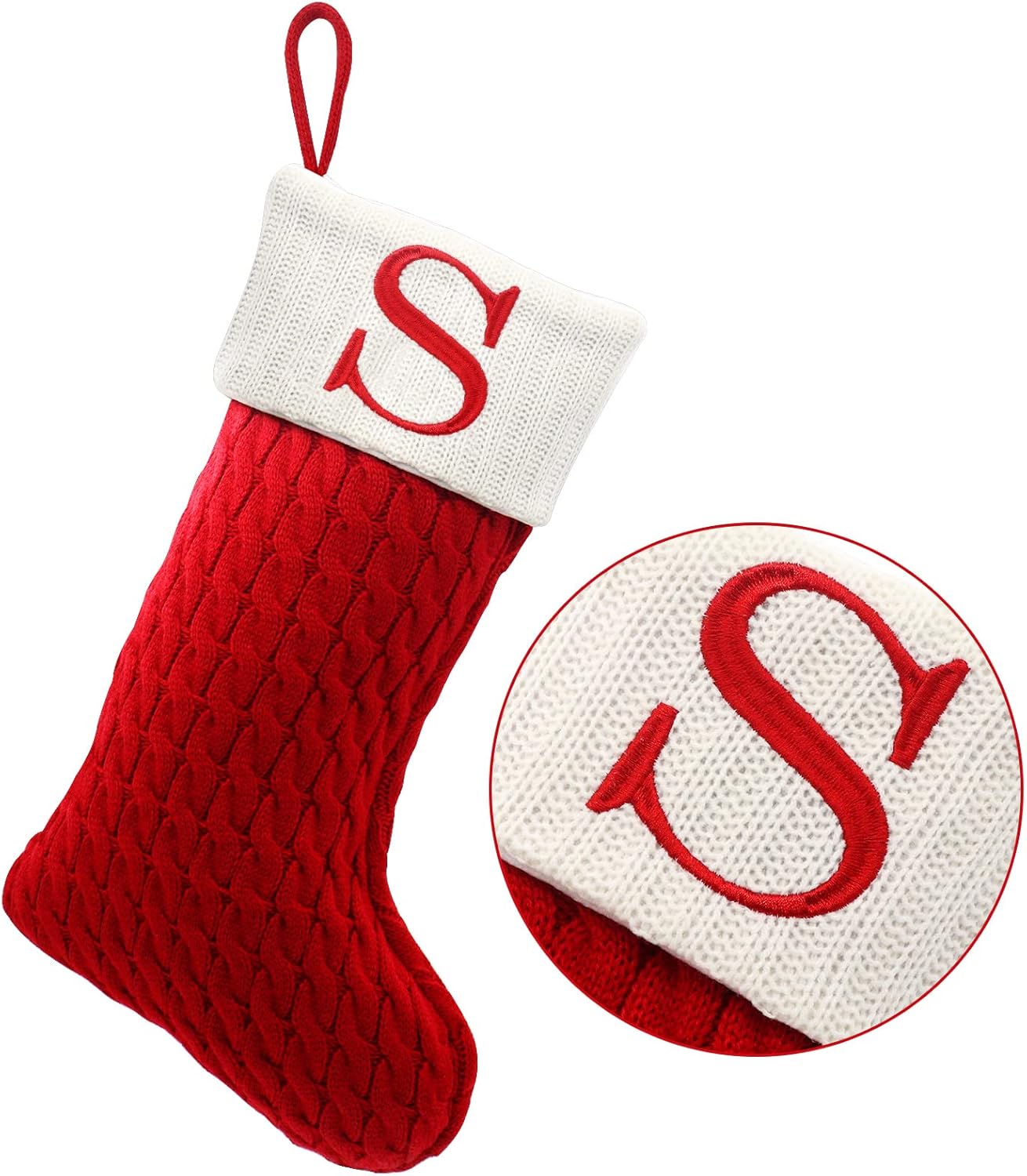 Stockings & Holders - ZOEA 20 Inches Christmas Stockings with Initials, Large Embroidered Letter Knit Christmas Stocking for Family Holiday Decorations and Xmas Gift (S, Red)
