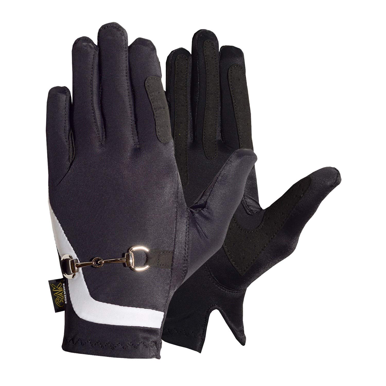 AK Horse Riding Gloves Equestrian Ladies Gloves with Bit Chain Running Gloves (Black/White, XL)