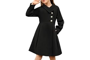 GRACE KARIN Girls Dress Coat Kids Wool Lapel Long Button Jackets Fall Winter Outerwear Peacoat with Pockets 5-12Y