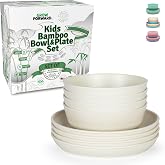 Grow Forward Bamboo Kids Plates and Bowls Sets - 8-Piece Dishwasher Safe Non Toxic Plates for Kids - Reusable Eco Friendly BPA Free Dishes Dinnerware Sets for Children - Arctic