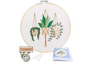 KISSBUTY Full Range of Embroidery Starter Kit with Pattern, Cross Stitch Kit Including Embroidery Fabric with Plant Pattern, Bamboo Embroidery Hoop, Color Threads and Tools Kit (Epipremnum Aureum)