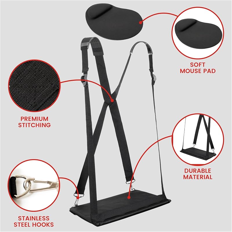 Imbracatura per Laptop - Scrivania per Computer Regolabile Nera da Passeggio - Compatibile con la Maggior Parte dei Portatili (fino a 14 pollici) - Inlcude Tappetino per Mouse in Memory Foam