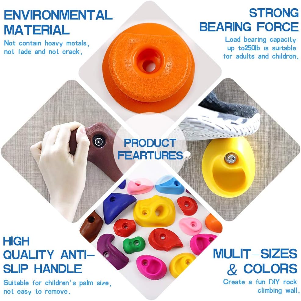 Newtion 25 Multi-Size Rock Climbing Holds for Kids and Adult,DIY Rock Climbing Holds Set with 25 Bolts,T-Nuts,Washers and 8 Foot Knotted Rope-Kids Indoor and Outdoor Play Set Use: Toys & Games