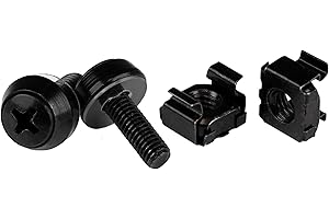 StarTech 50-Pack 10-32 12mm Screws, Washers and Square Hole Cage Nuts with Installation Tool, Hardware Mounting Kit for 19" o