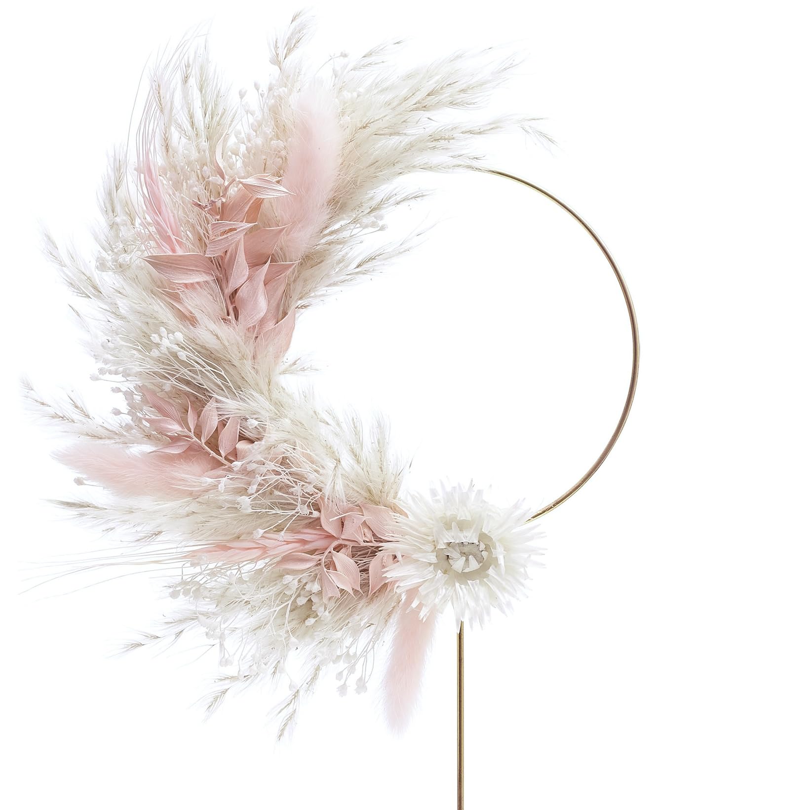 The Baked Studio - Boho Dried Flower Pampas Floral Ring Cake Topper For Cake Decorating For Birthdays Baby Shower Christening & Wedding (Pink & White)