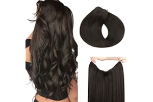 HOTBANANA Wire Hair Extensions, 16 inch 95g Dark Brown Fish Line Hair Extensions Real Human Hair Straight Invisible Wire Hair Extensions Remy Hair Extensions