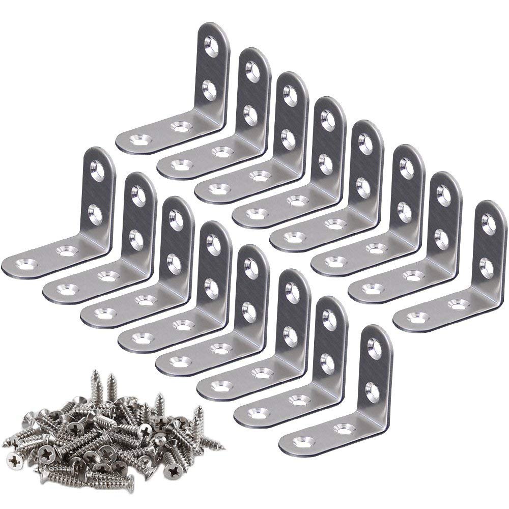 Merriway BH06657 (16 Pcs) Round End Corner Braces, Stainless Steel 40 x 40 x 17 x 2mm - Pack of 16 Pieces