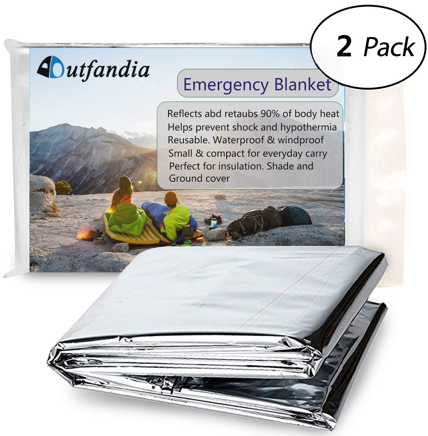 2 Pack Emergency Blanket/Space Blanket/Survival Blanket/Thermal Blanket