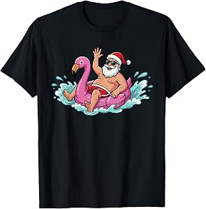 Santa Flamingo Floatie Summer Christmas in July Men Women T-Shirt