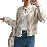 Muineobuka Womens Striped Cardigan Sweater Casual Crew Neck Open Front Button Down Long Sleeve Knit Sweaters Fall Outerwear