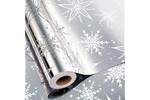 MAYPLUSS Christmas Gift Wrapping Paper Roll - 17 Inch X 33 Feet - Luxurious Metallic Silver Snowflake Elegant Frozen Winter Gift Wrap for Christmas Holiday Scrapbook Paper, Festive Decoration