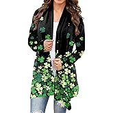 For G and PL Women's St. Patrick's Day Open Front Cardigan Shamrock Clover Shirts