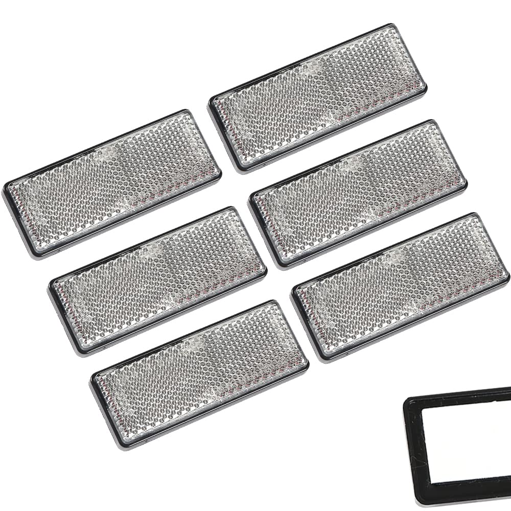 AOHEWEI 6 x Self Adhesive Reflectors Rectangular Stick-on Reflectors White Safety Rear Reflective for Gate Posts Fence Trailer Caravan ECE Approval