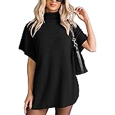 Yidarer 2026 Womens Turtleneck Knit Sweaters Short Batwing Sleeves Relaxed Fit Casual Pullover Tops