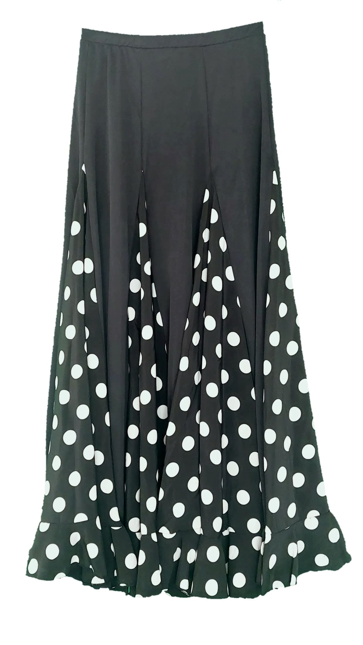 Flamenco Dance Skirt Black with White Spots, Black / White, L