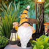 Maikall Rish Gnome Garden Statues with Solar Lights Outdoor Gnomes Sculpture Yard Patio Decor for Lawn Ornaments Gardening Gifts（Bee Gnome
