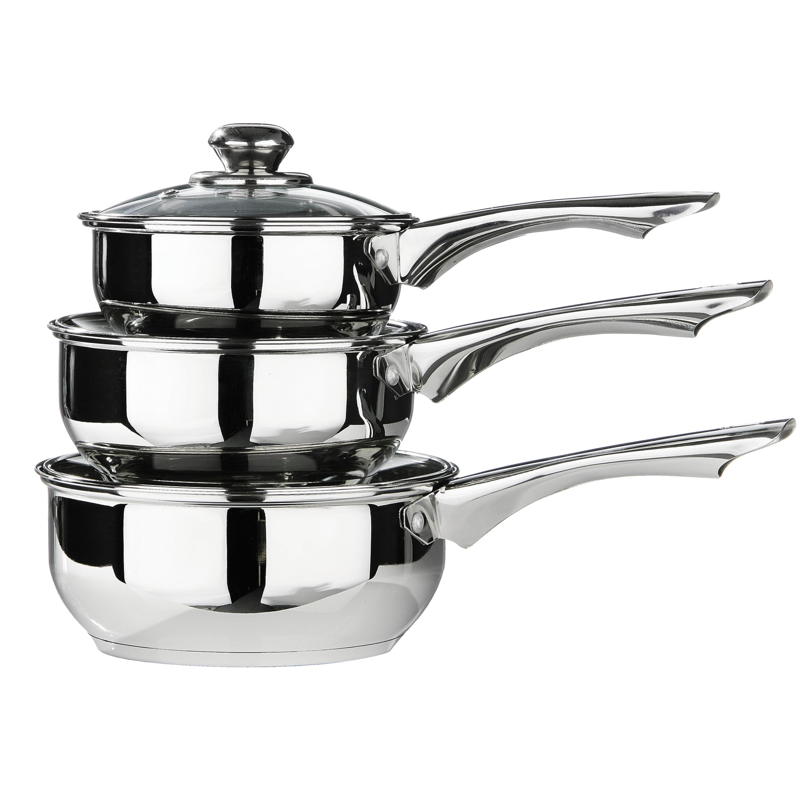 Premier Housewares Stainless Steel Saucepan Set, 3 Piece Set with Glass Lids