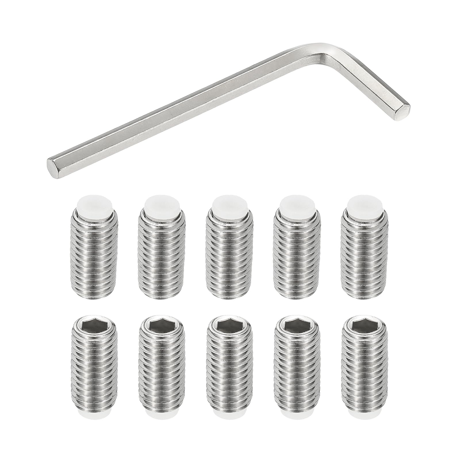PATIKIL M10x20mm Nylon Tip Grub Screw, 10pcs 304 Stainless Steel Metric Hex Socket Head Cup Point Bolt Anti Slip Internal Hex Drive Hardware with l Key Wrench
