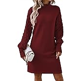 HUUSA Winter Dresses for Women 2025 Fall Puff Long Sleeve Sweaters Loose Mock Neck Outfits Sexy Mini Dress Going Out
