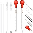 Weewooday Glass Droppers Pipettes Graduated Lab Dropper Glass Liquid Pipette with Big Rubber Hats 20 cm Stir Rod Washing Brush Transfer for Liquid Essential Oil(8 Pieces,Red,10 ml)