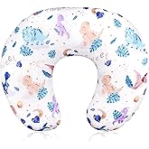 DILIMI Nursing Pillow Cover Stretchy Removable Case for Breastfeeding Pillows, Ultra Soft Comfortable Slipcover for Baby Girl and Boy, Watercolor Dinosaur and Leaves