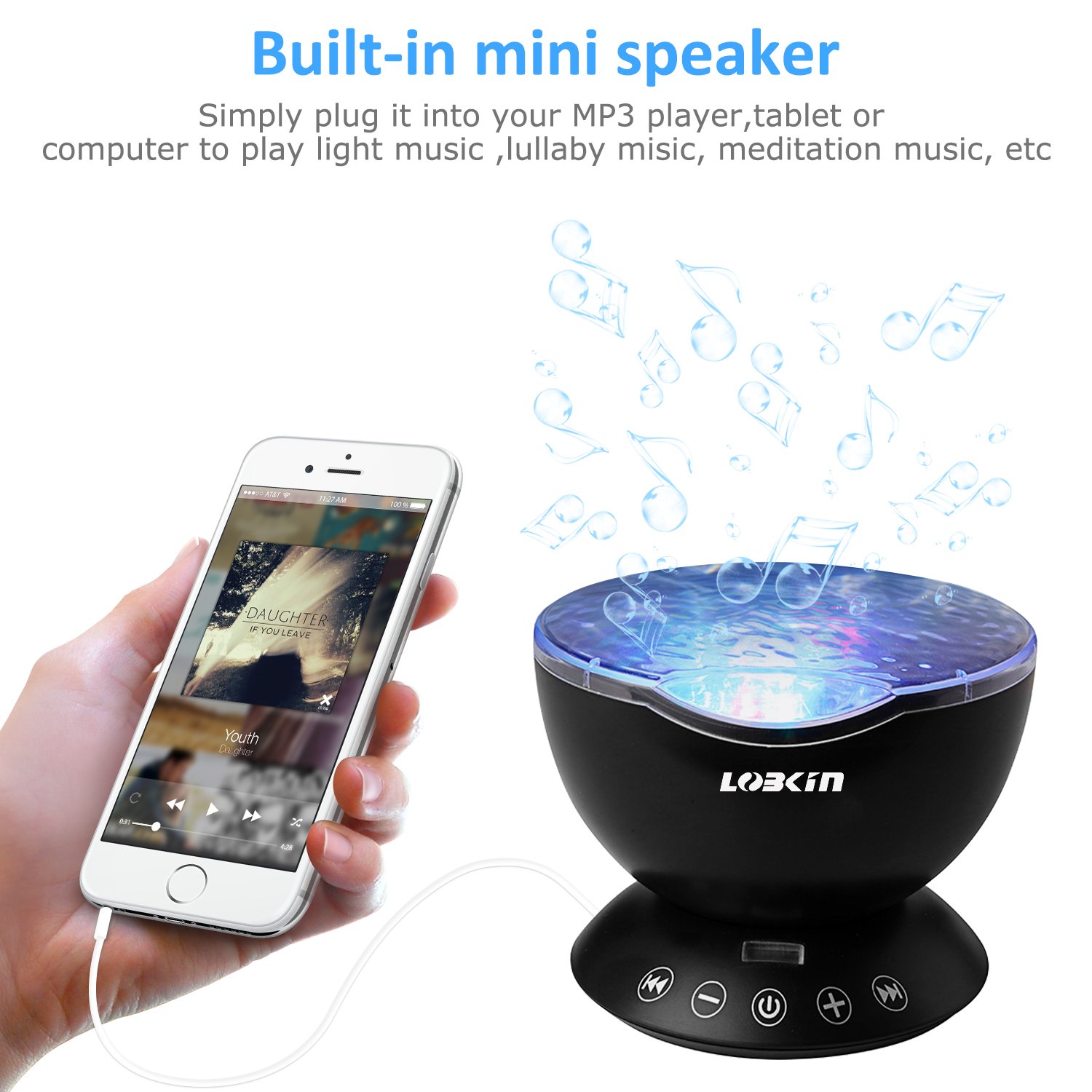 [Upgraded Model] Ecandy Remote Control Ocean Wave Projector ,Aurora Night Light Projector with Build-in Speaker, Mood Light for Baby Nursery, Adults and Kids Bedroom, Living Room (Black)