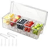 Uni HIMO Large Chilled Condiment Caddy,Stackable Chilled Condiment Containers Server with Lids for 5 Removable Compartments (5 Containers, 1 pack)