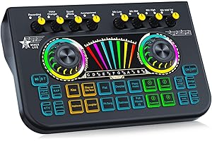 Tenlamp X3 Gaming Audio Mixer, Live Sound Card with 3.5mm Condenser Microphone Input, Voice Changer Soundboard for PC, Mobile Streaming, Podcast Recording, Singing, and Short Video Content Creation