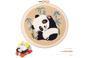 artcici Punch Needle Kit for Beginners with Animal Panda Cute Plant Pattern Tool and Yarn, Easy Embroidery Rug Hooking Set (B