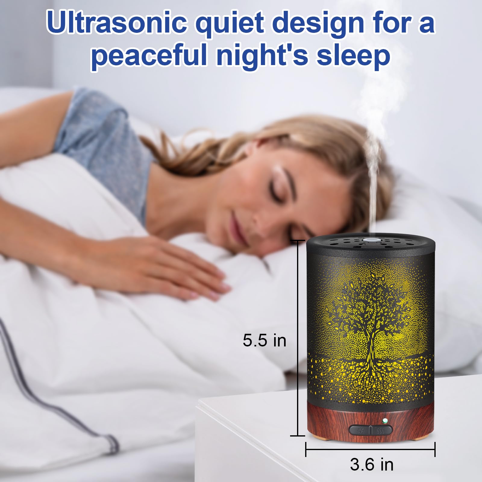 Essential Oil Diffuser- Aromatherapy Diffuser with7 Colors Light and Auto-Off for Women Metal Cool Mist Humidifier for Home and Office for Mom Women(Tree)