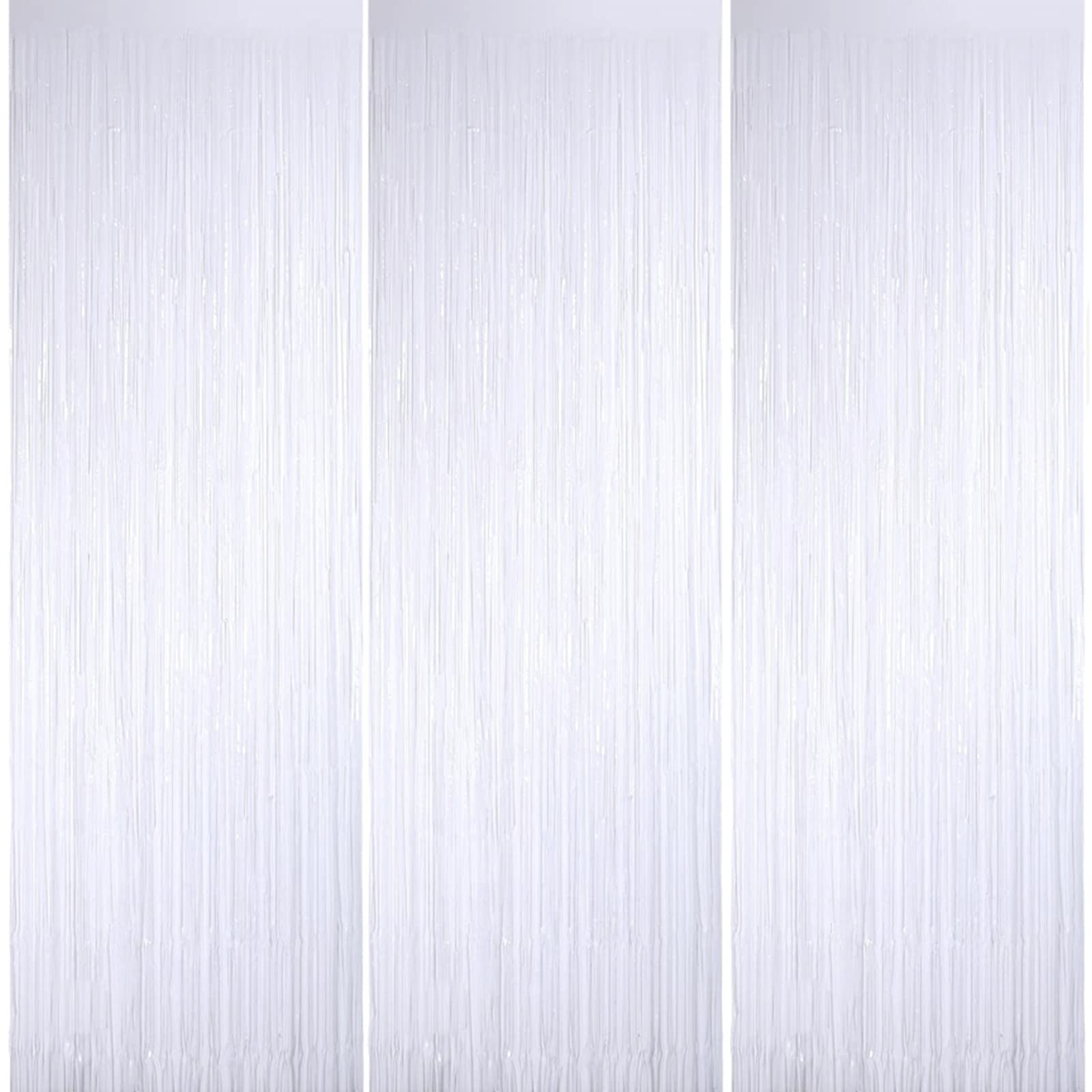 HONGCI 3pcs 3.2x6.5ft Glitter White Tinsel Curtain Door Streamers Fringe Foil Curtain Backdrop Birthday Party Decorations for Girls Women Hen Do Wedding Graduation Party Decor Banner White